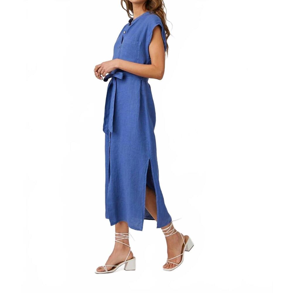NEW BELLA DAHL cap sleeve button front midi dress in antique indigo - Picture 3 of 4